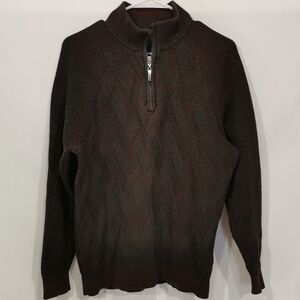 Men's Tommy Bahama Basketweave 1/4 Zip Sweater in Grey/Burgundy - Sz S